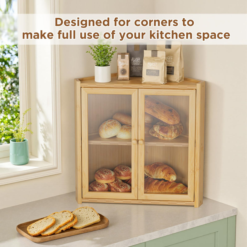 Double Layer Bamboo Bread Box with 2 Doors I750