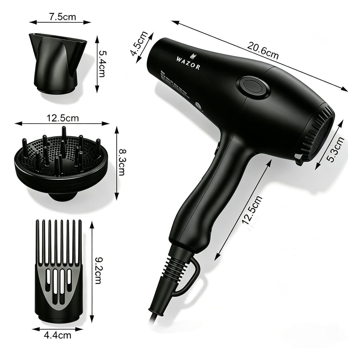 1875W Ionic Hair Dryer with Diffuser and Concentrator Z475442