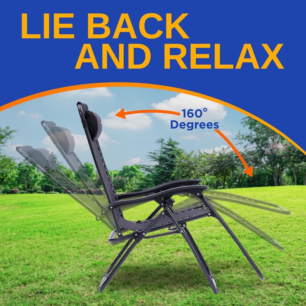 2 Pack Black Zero Gravity Lounge Chairs with Side Table R13885