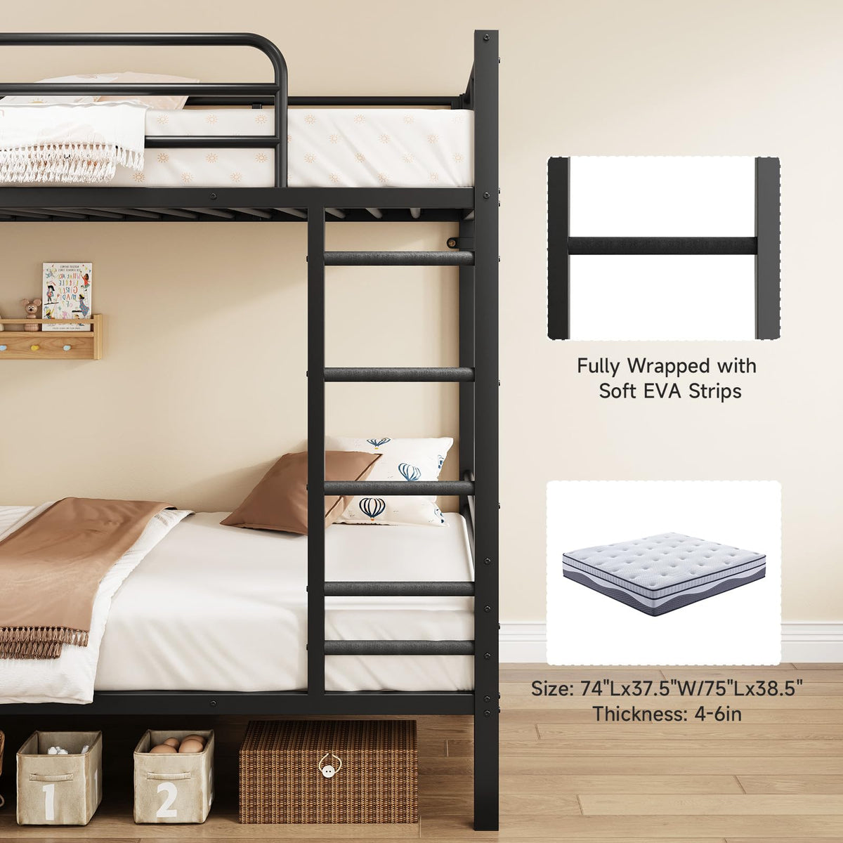 Twin Over Twin Metal Bunk Bed with Desk & Outlet X54713
