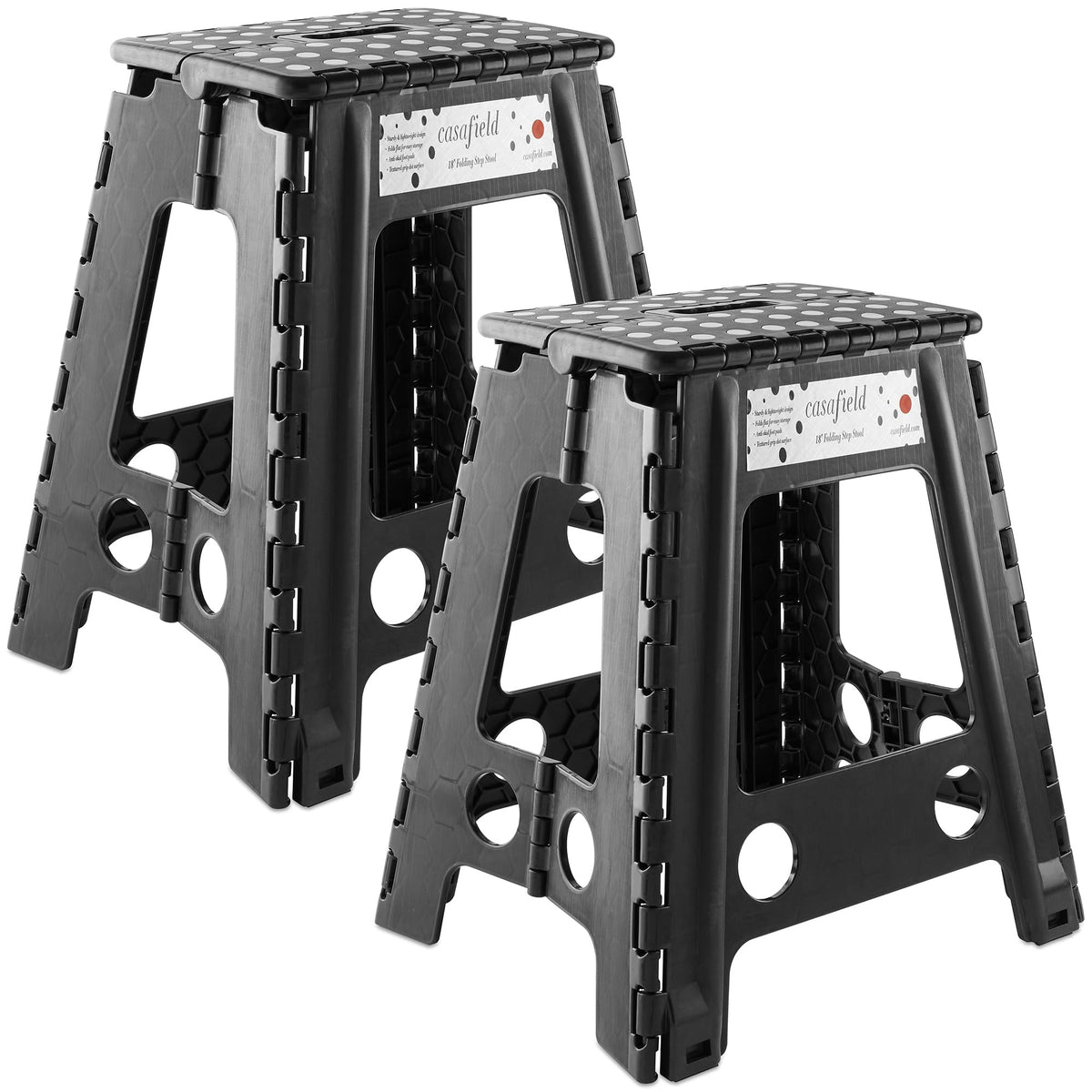 Black Set of 2 Folding Plastic Step Stool with Handle W304096