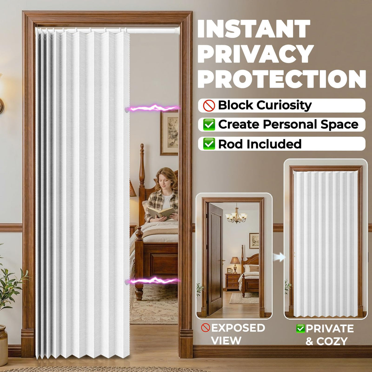 Blackout Magnetic Door Curtain with Curtain Rods 42 W x 78 L White U499491