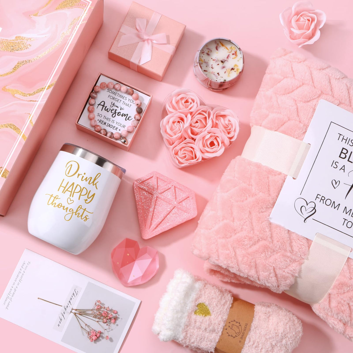 Pink Relaxing Spa Gift Set with Blanket Z285