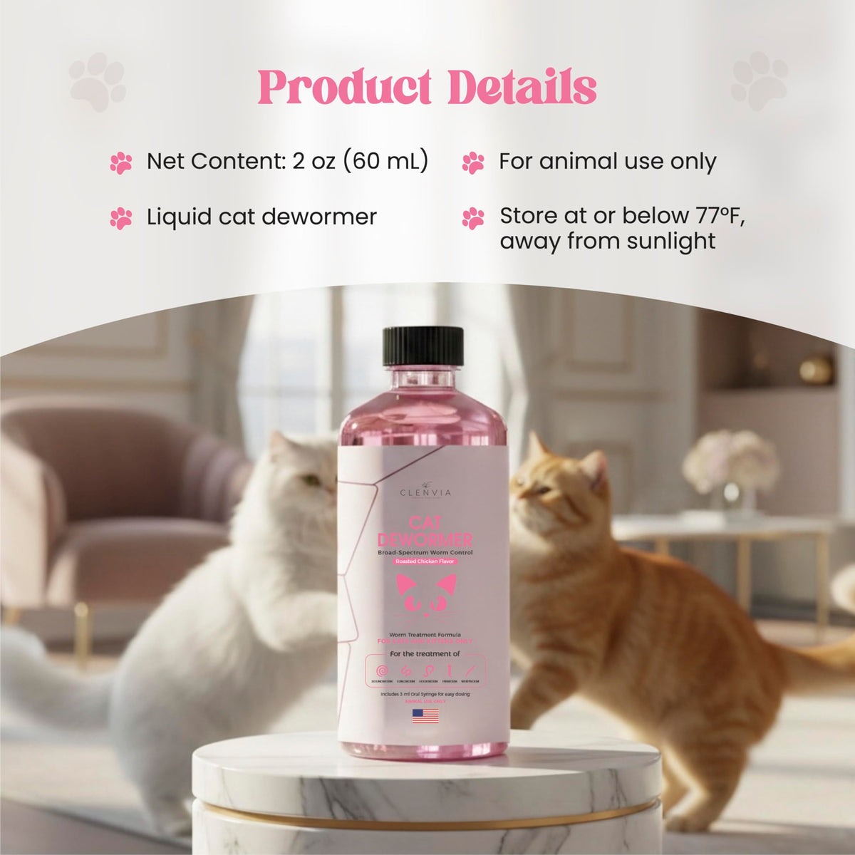 Chicken Flavor Liquid Cat Dewormer with Syringe 120ml H8799