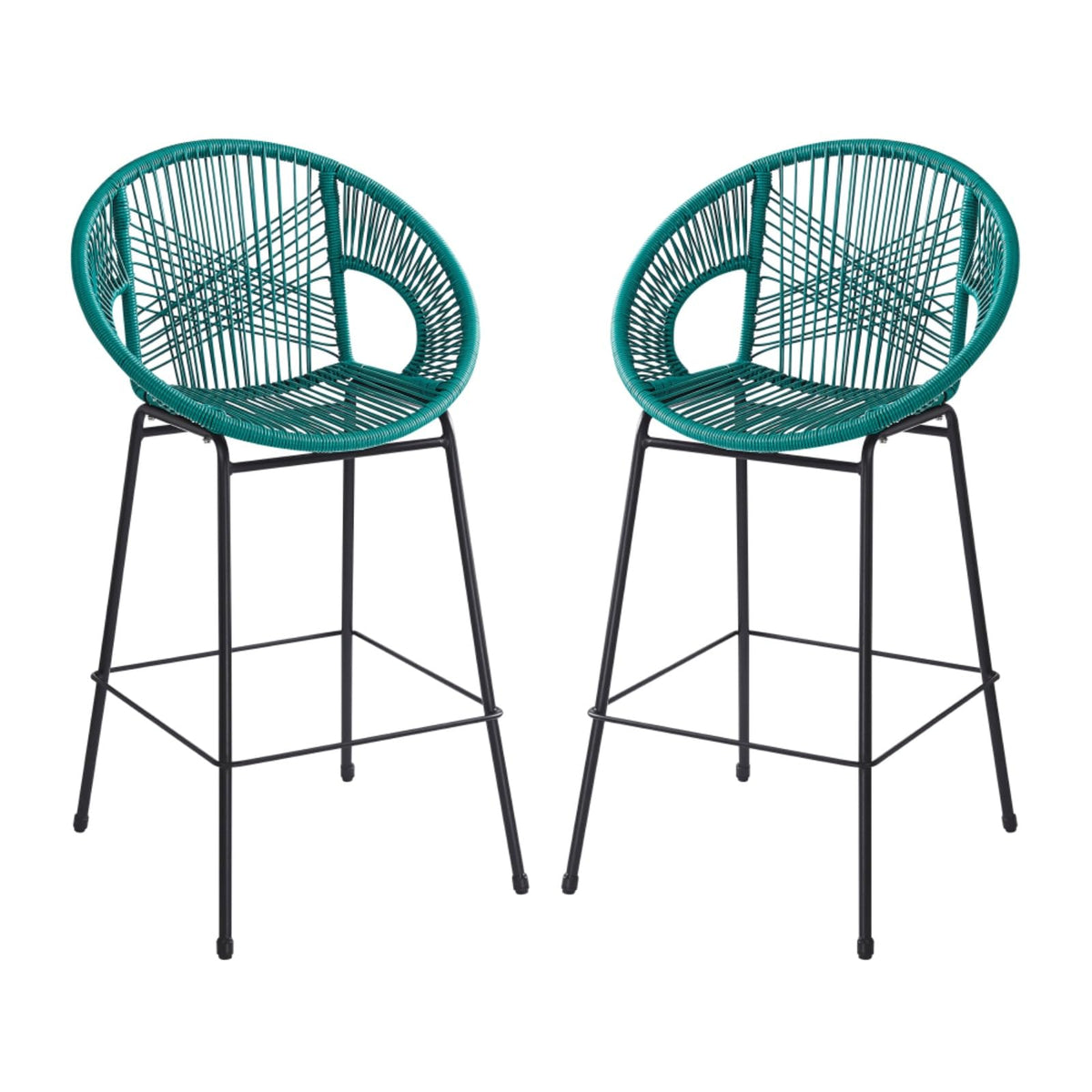 Faux Wicker PE Rattan Bar Stools Set of 2 Teal P446