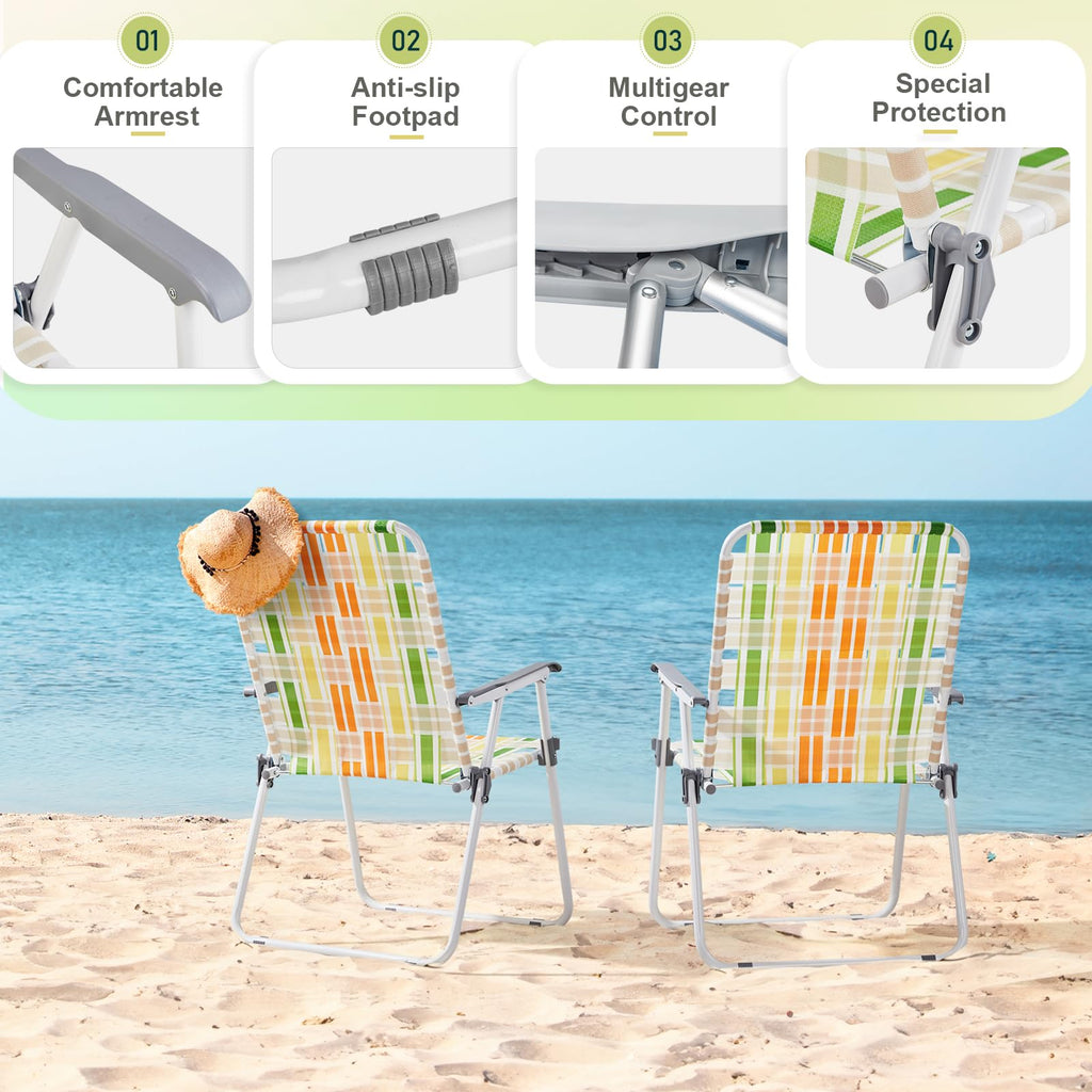 Set of 2 Yellow & Green Folding Patio Chairs Y770