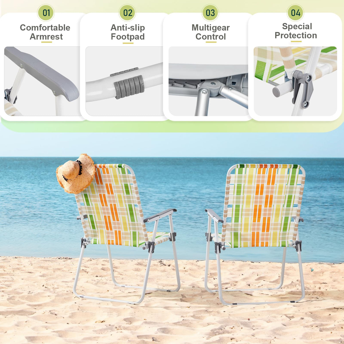 Set of 2 Yellow & Green Folding Patio Chairs Y770