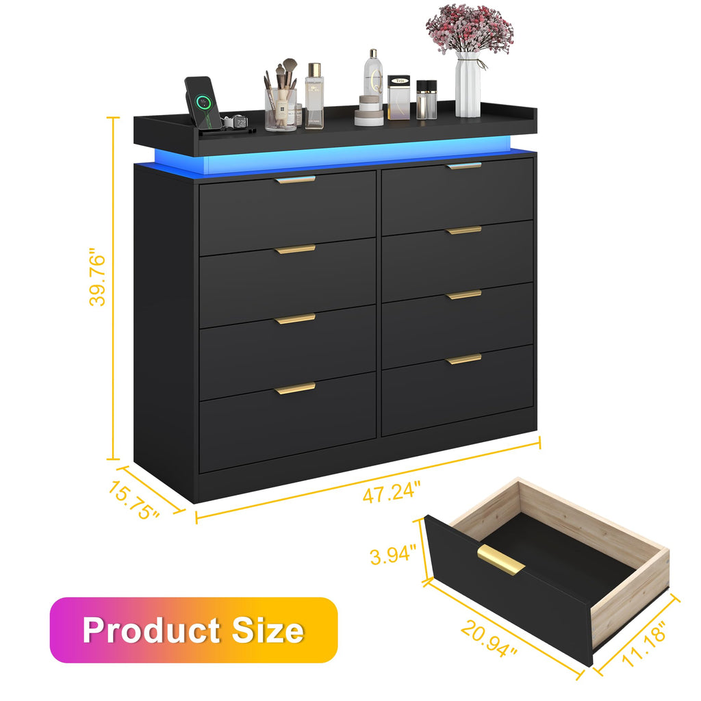 Black 8 Drawer Wood Dresser U24858
