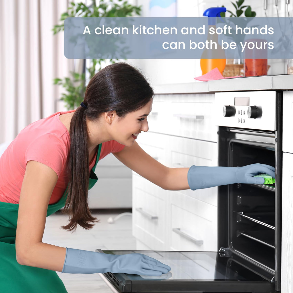 4 Pairs Reusable Rubber Cleaning Gloves with Flocked Lining and Non-Slip Grip M13059
