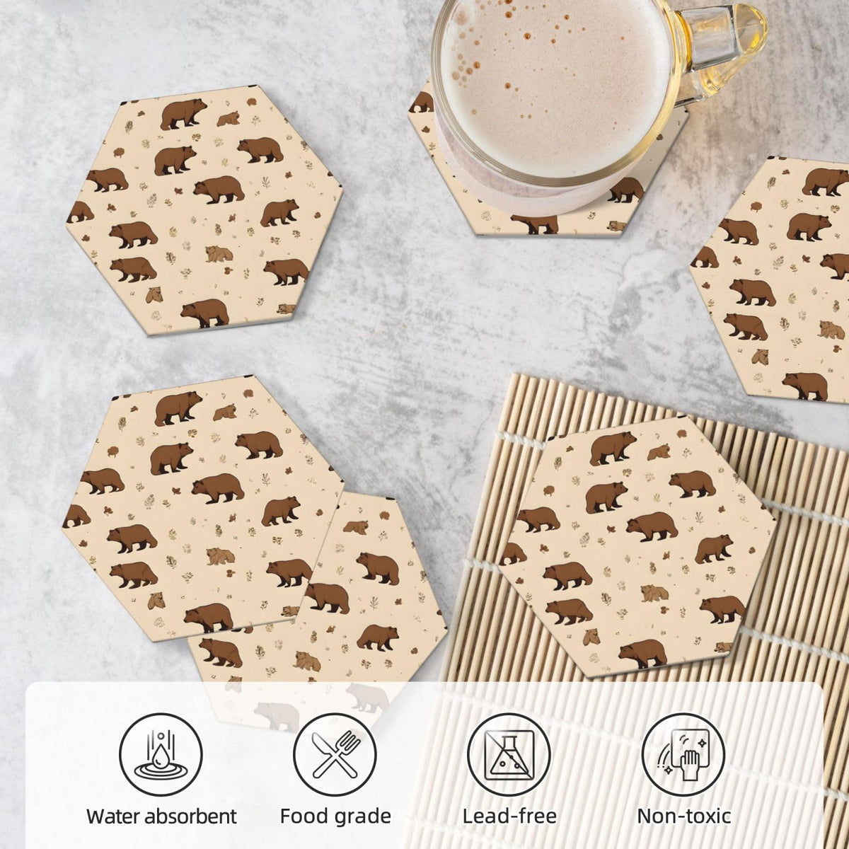 6 Piece Hexagonal Ceramic Coasters with Cork Backing O975225