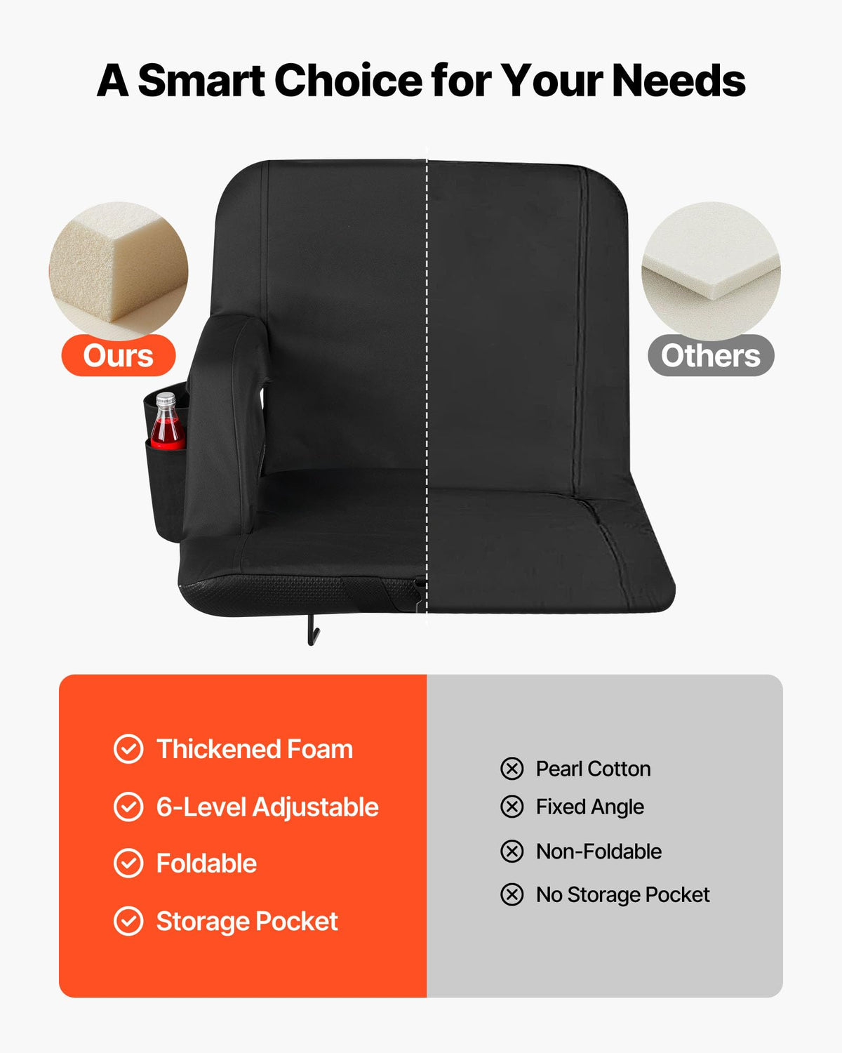 6 Adjustable Angle Padded Stadium Seat with Armrest K42656