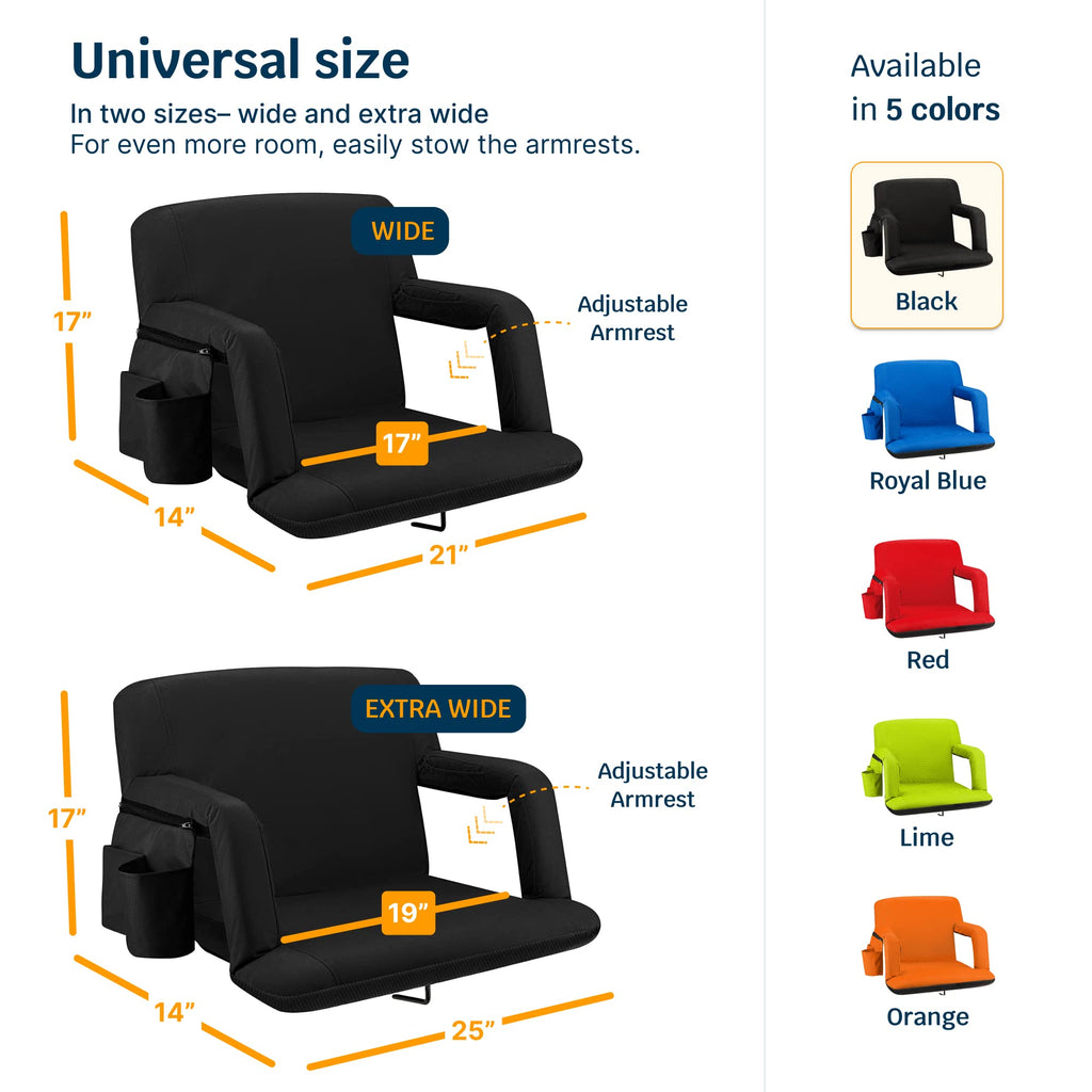 Stadium Seats with Back Support, Padded Cushion, Armrests, Side Pockets Q7733