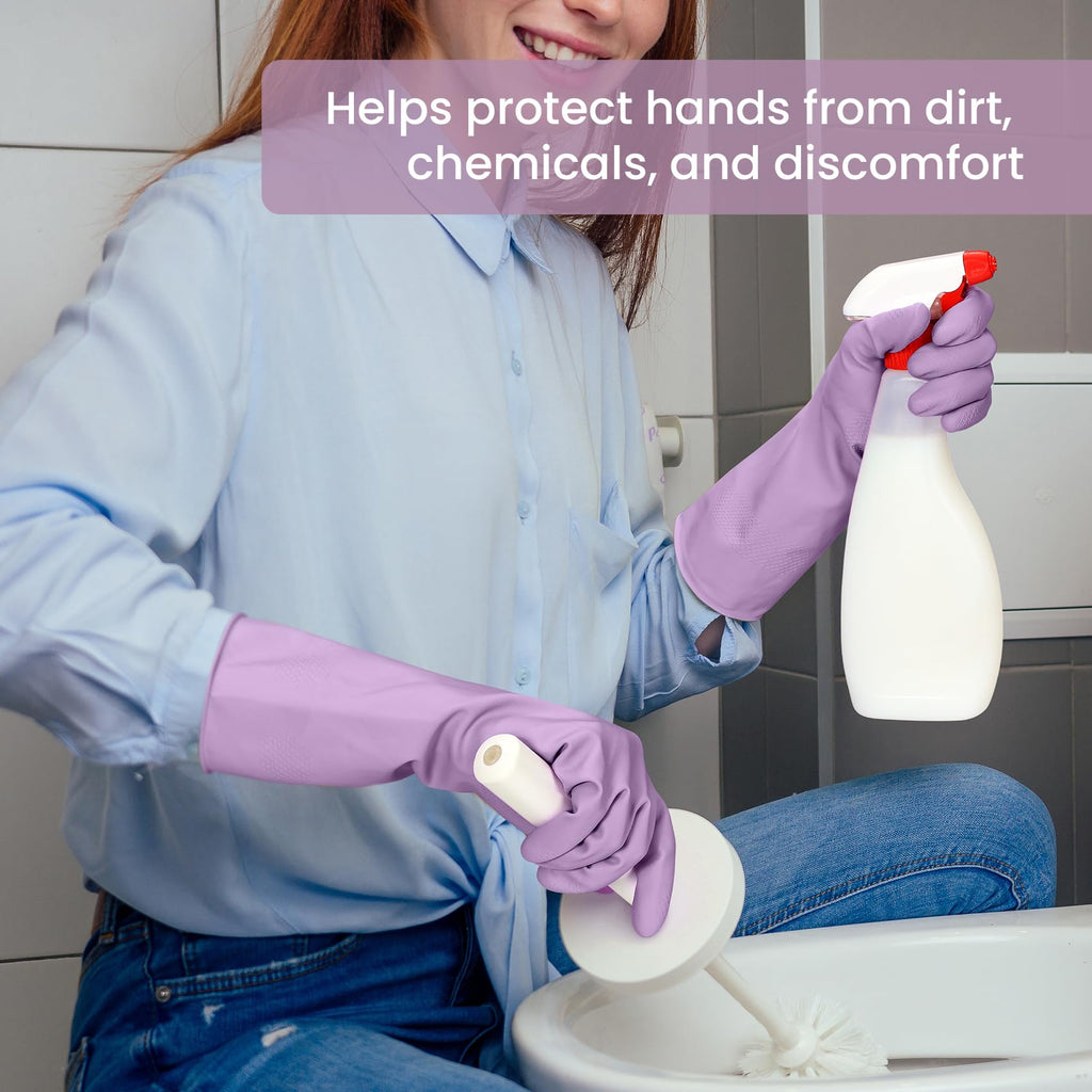 4 Pairs Reusable Rubber Cleaning Gloves with Flocked Lining and Non-Slip Grip M13059