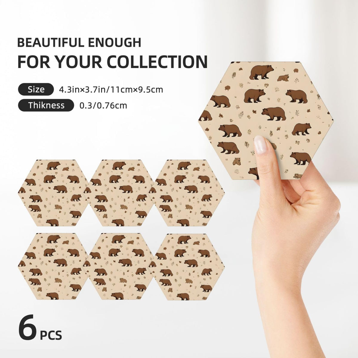 6 Piece Hexagonal Ceramic Coasters with Cork Backing O975225