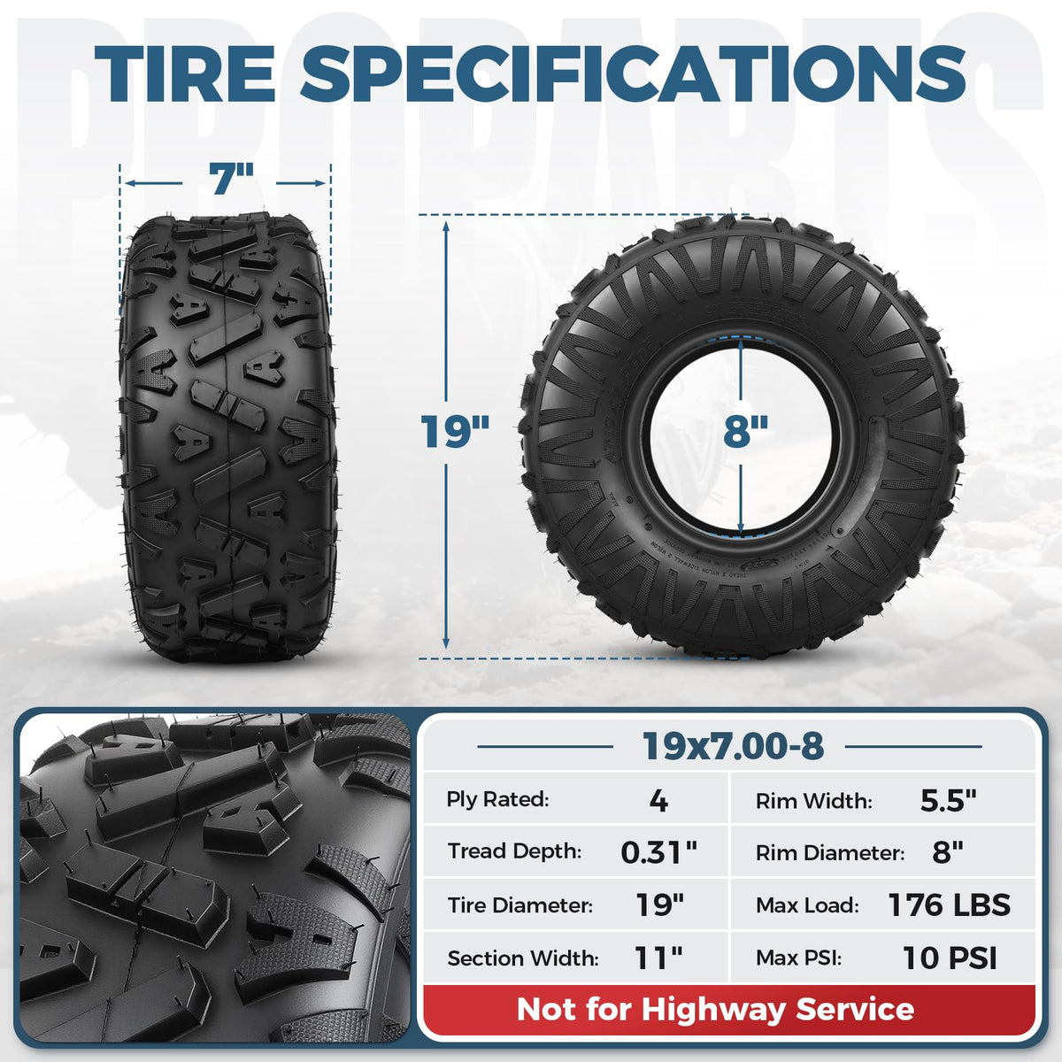 19x7-8 4-Ply All Terrain ATV/UTV Tires Set of 2 T858923