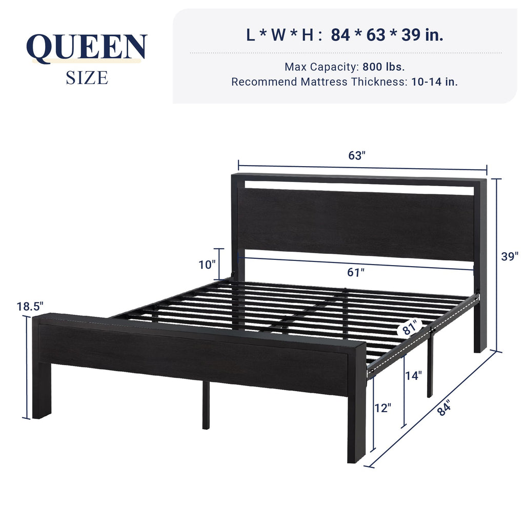 Queen Size Black Oak Bed Frame Z836243