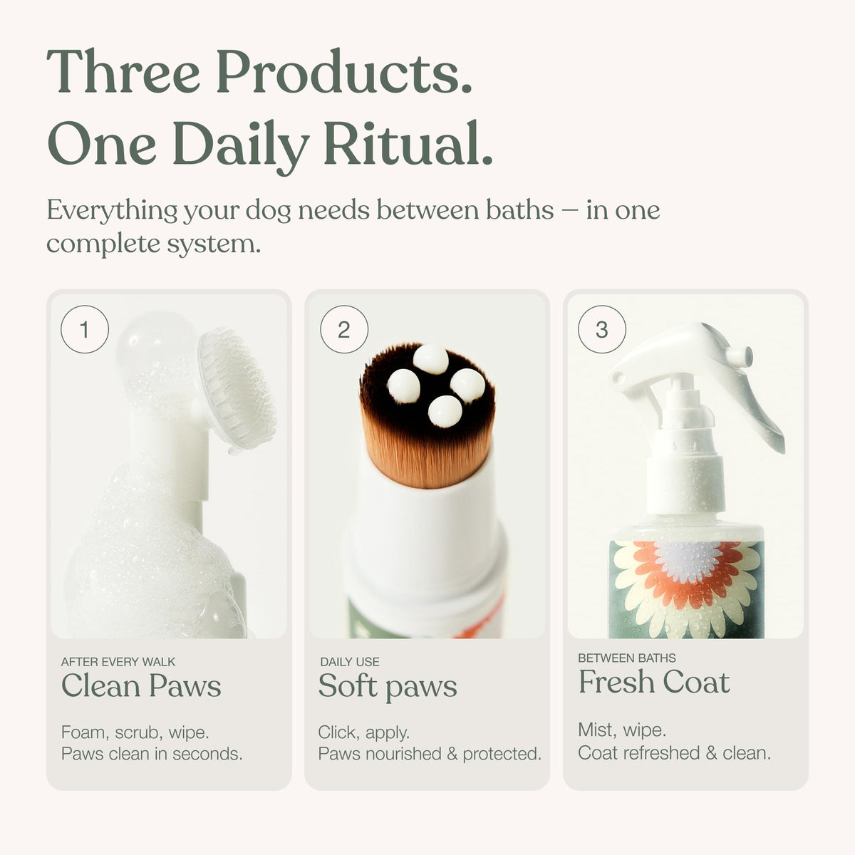 No-Rinse Dog Paw Cleaner + Paw Lotion with Brush + Waterless Dog Shampoo Spray V210