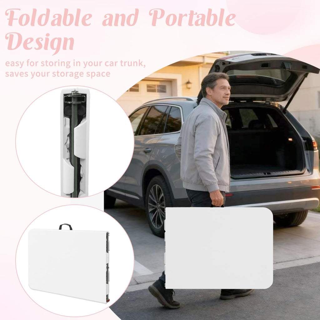 2 Pack 6 Feet Portable Folding Table White Plastic V5741
