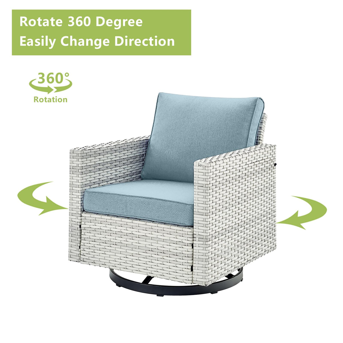 7 Piece Wicker Patio Conversation Set with Swivel Rocker Chairs and Ottoman L554