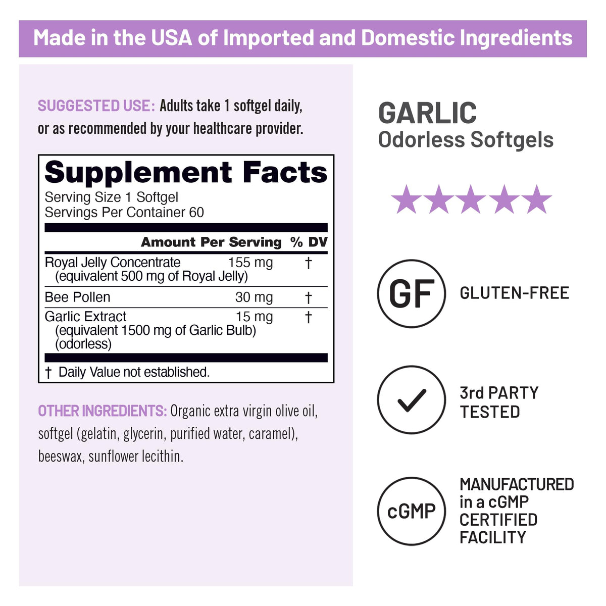 Odorless Garlic Softgels with Royal Jelly & Pollen D635