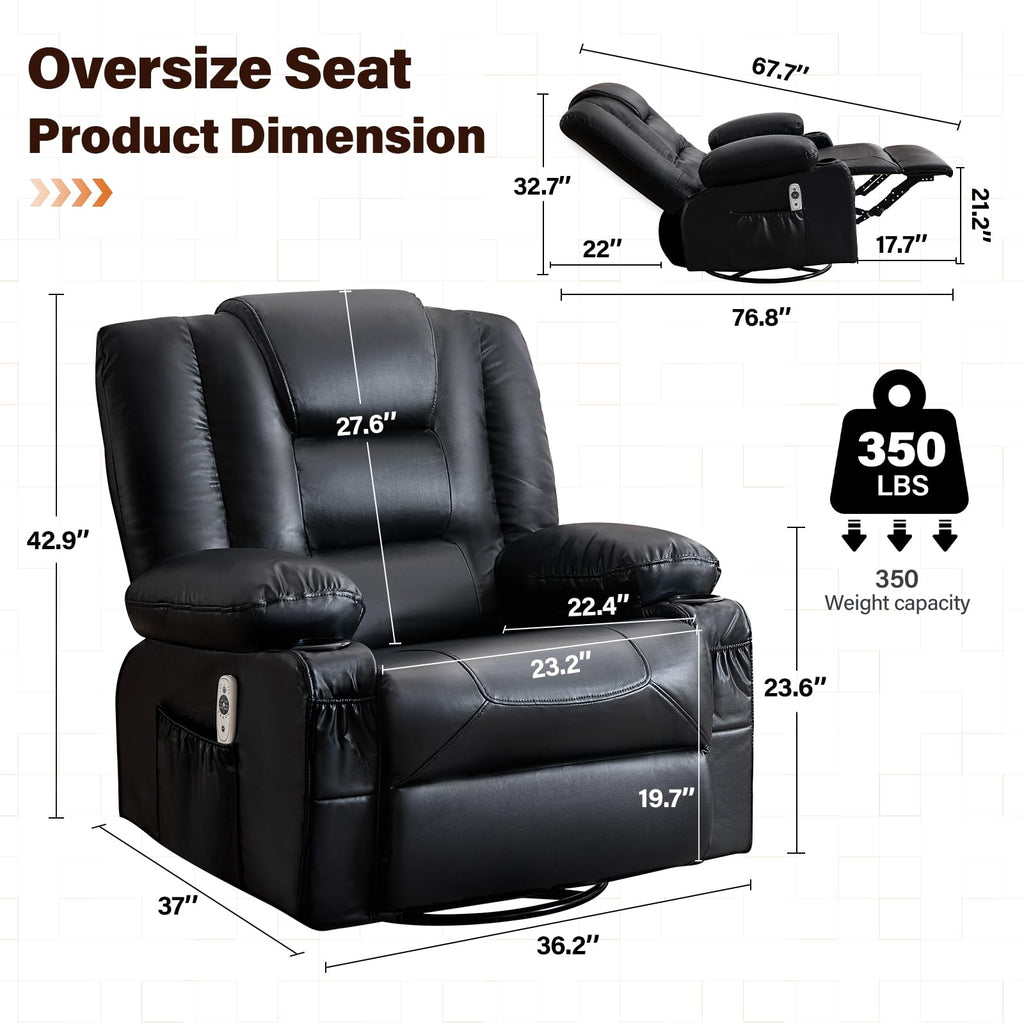 Massage Swivel Recliner Chair with Heat and Cup Holders K266660