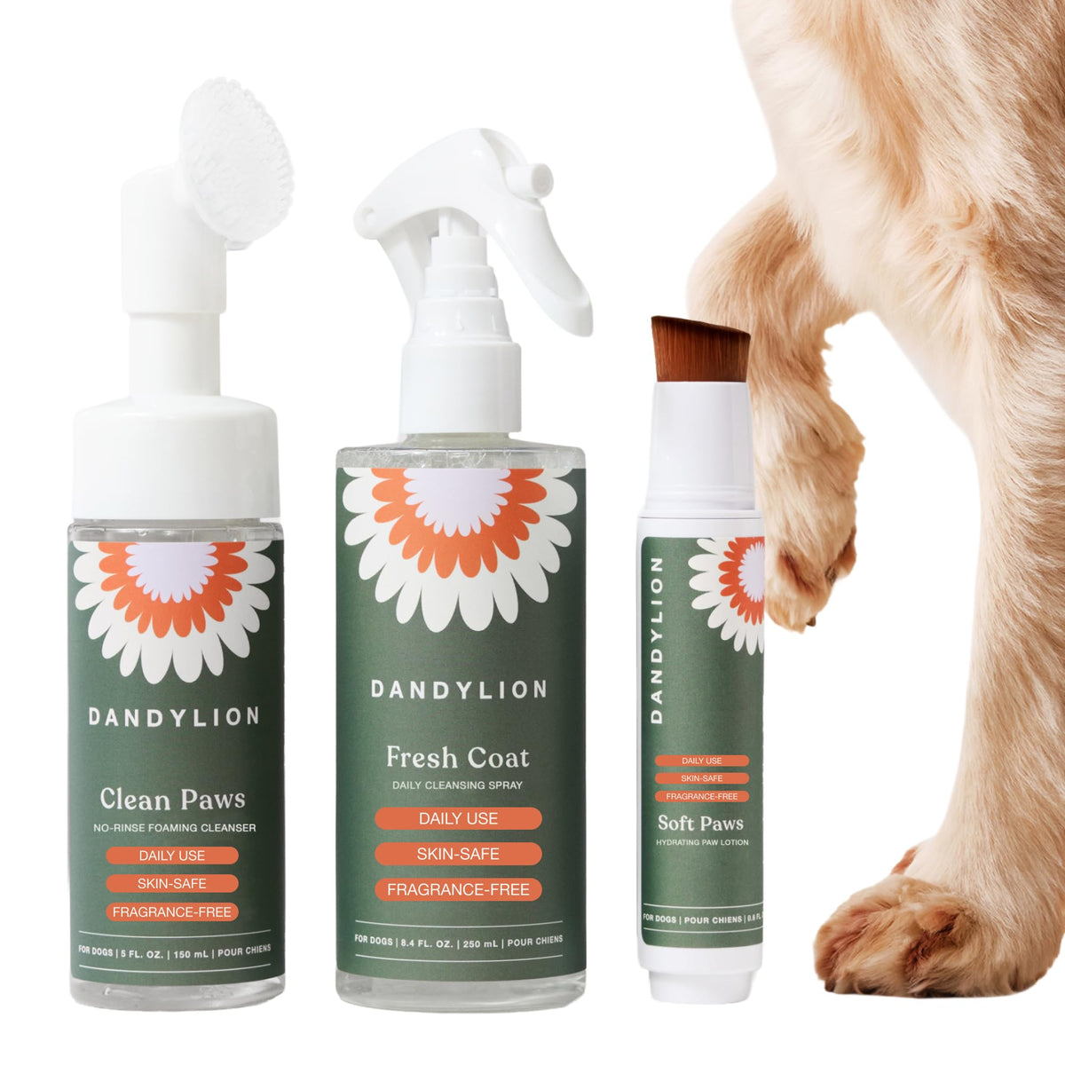 No-Rinse Dog Paw Cleaner + Paw Lotion with Brush + Waterless Dog Shampoo Spray V210
