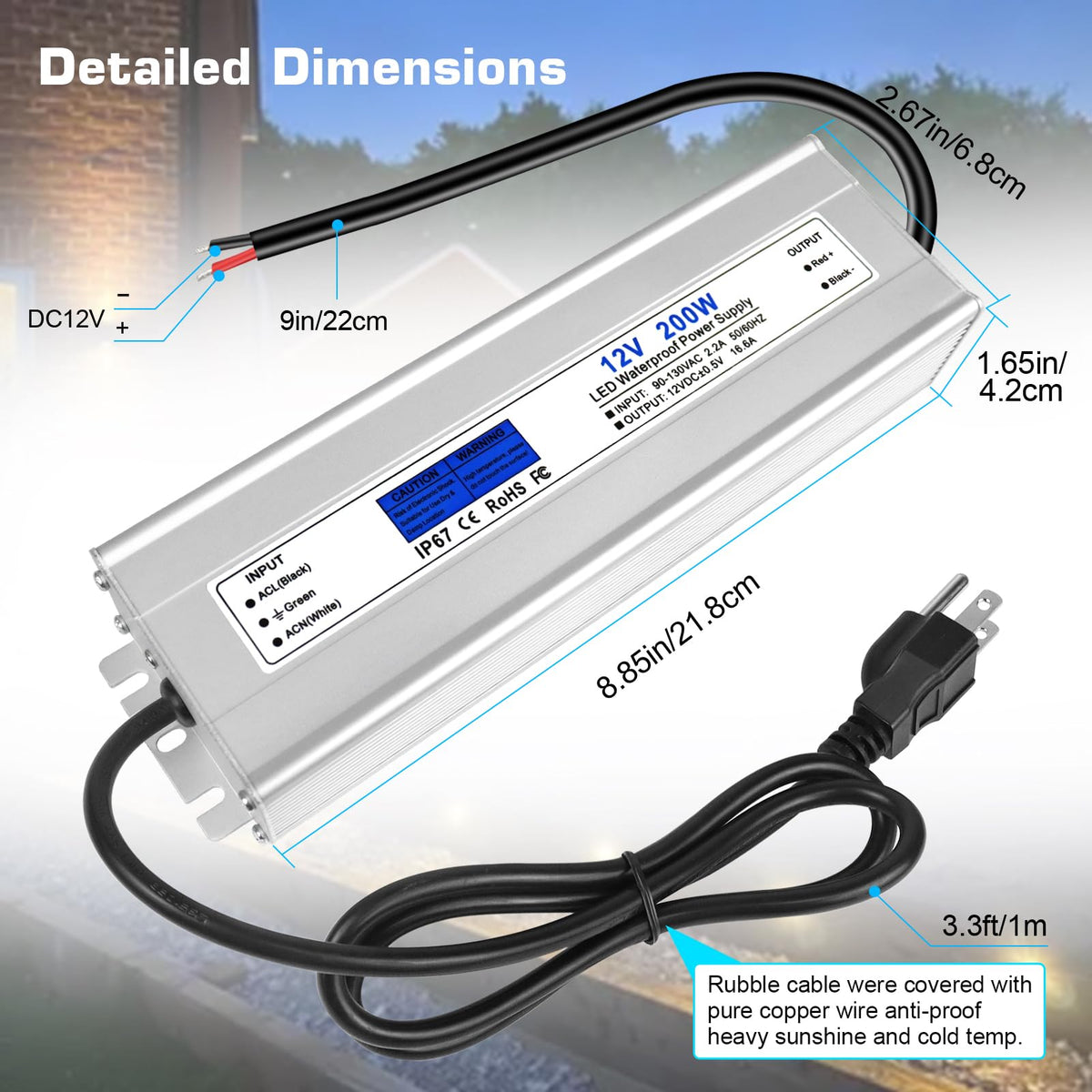 200W IP67 Waterproof 12V LED Driver W49482