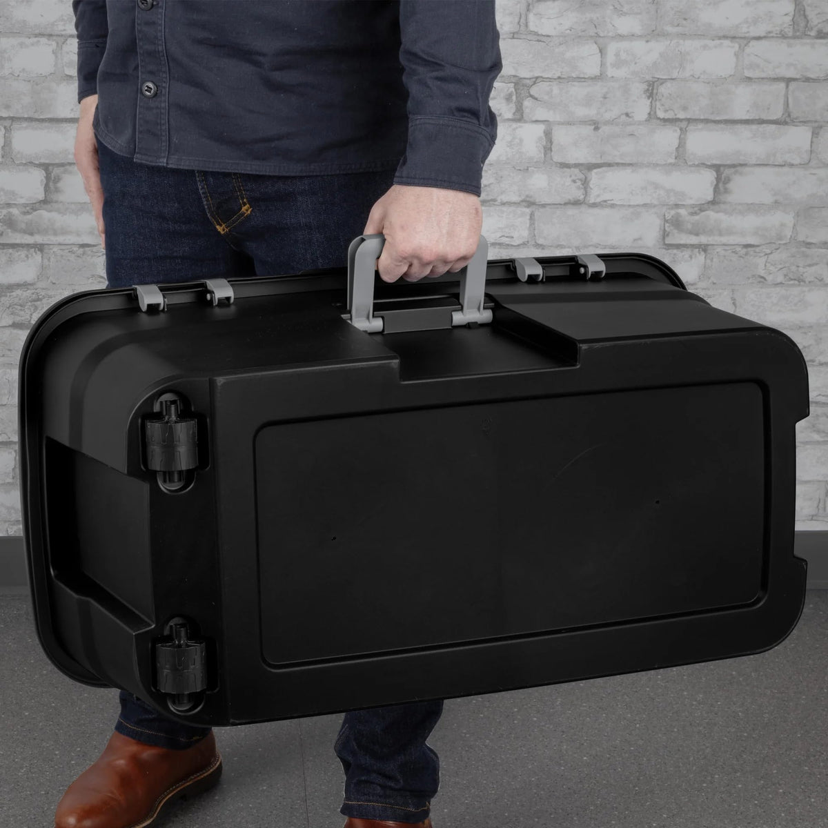 Black Plastic Storage Footlocker with Wheels D47199