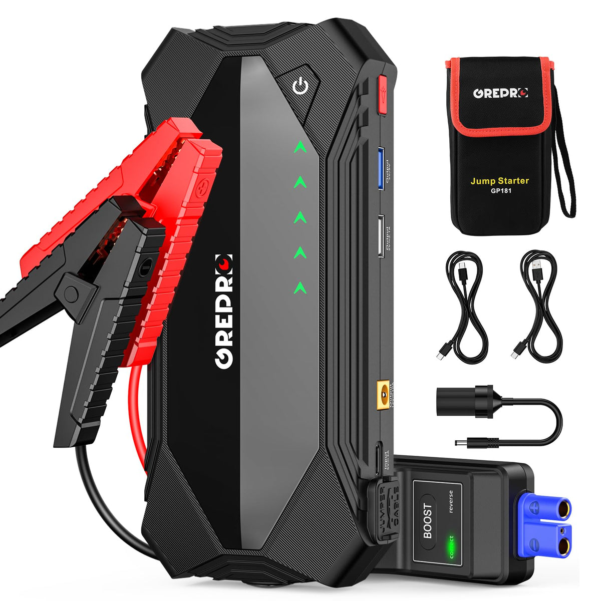 3000A 12V Jump Starter with Jumper Cables and LED Light T50196