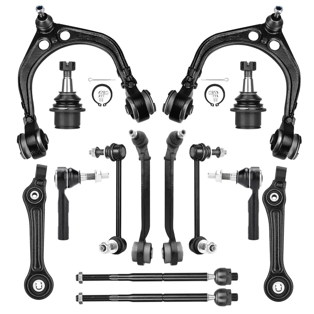 Upper and Lower Control Arms Suspension Kit with Ball Joints Tie Rod End 14pcs Q7504