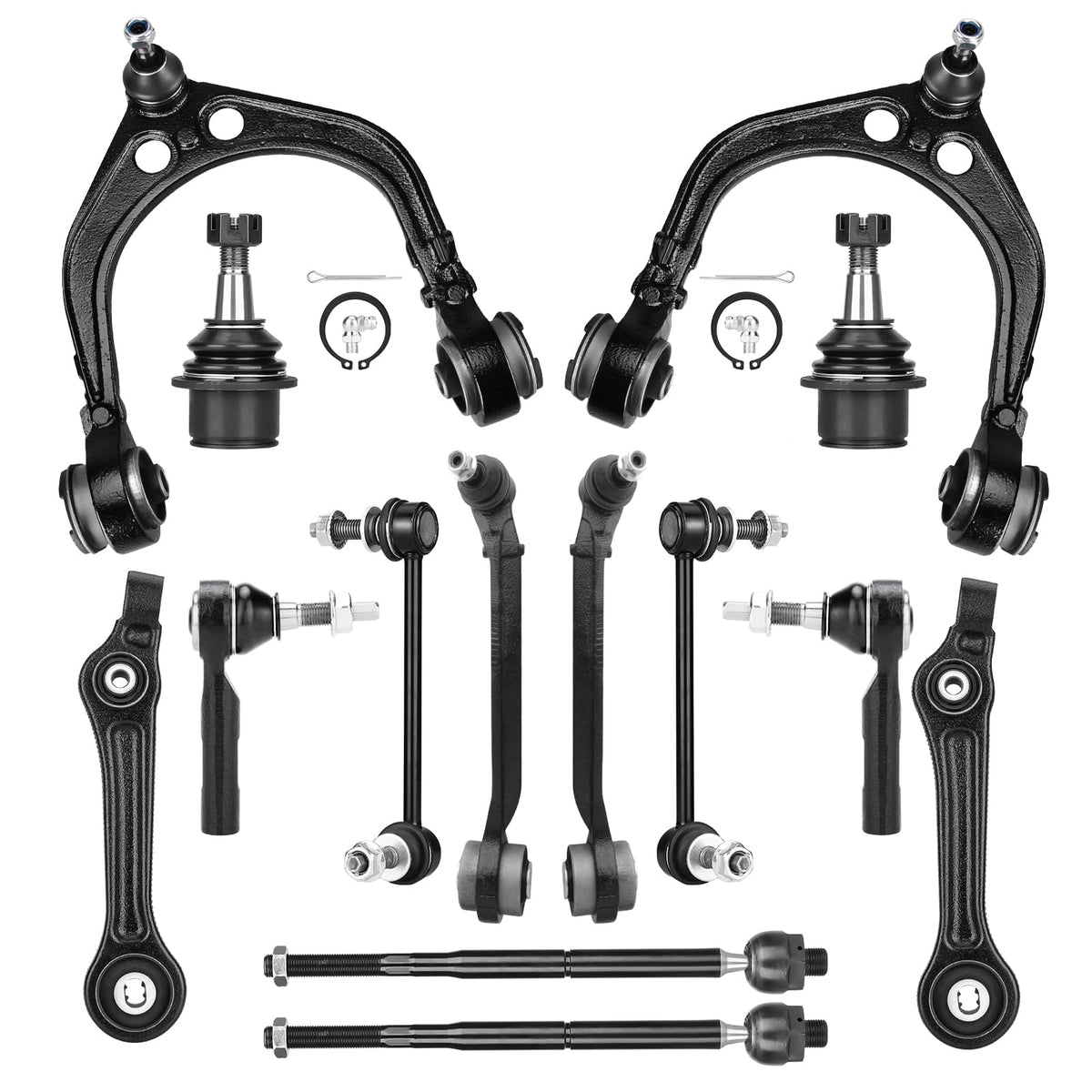 Upper and Lower Control Arms Suspension Kit with Ball Joints Tie Rod End 14pcs Q7504