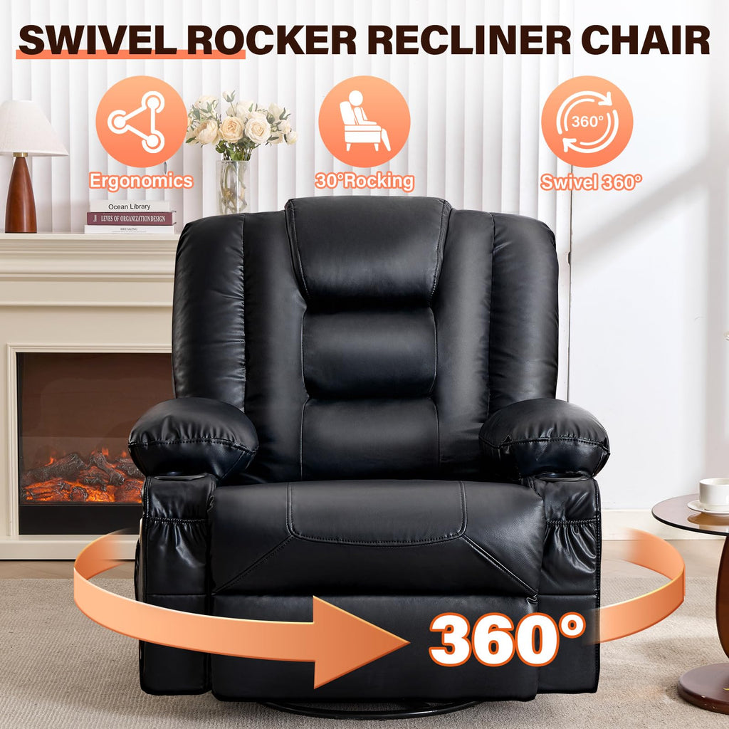Massage Swivel Recliner Chair with Heat and Cup Holders K266660