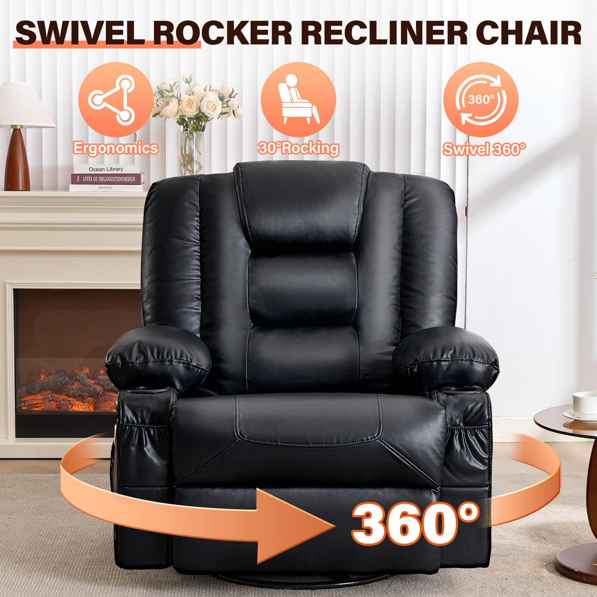 Massage Swivel Recliner Chair with Heat and Cup Holders K266660