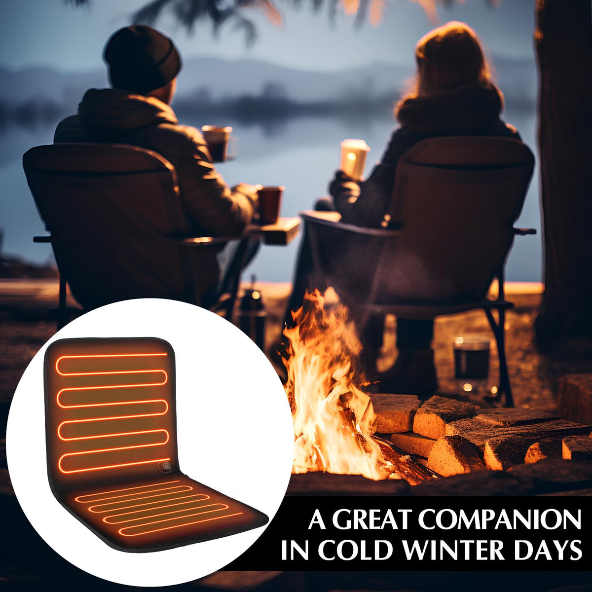 Black 2 Pcs USB Portable Heated Seat Cushion with Back Support Q621