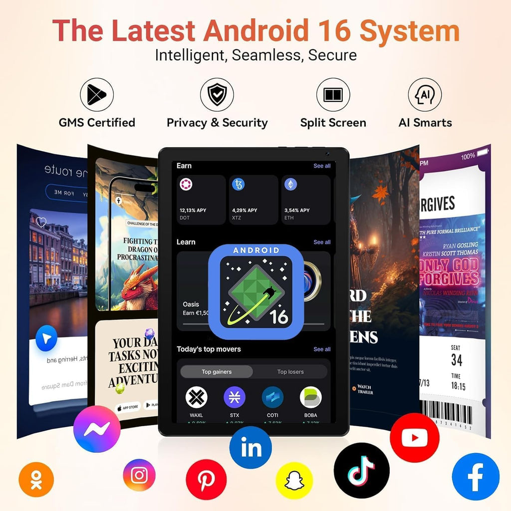 10.1" Android 16 Tablet Octa-core 36GB+128GB Dual Camera E324