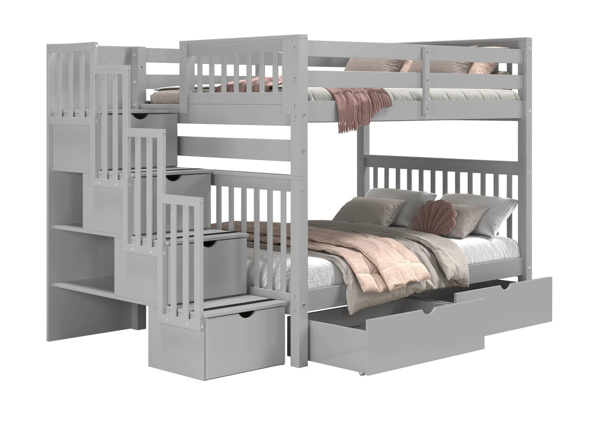 Full Over Full Gray Bunk Beds with Drawers U714737