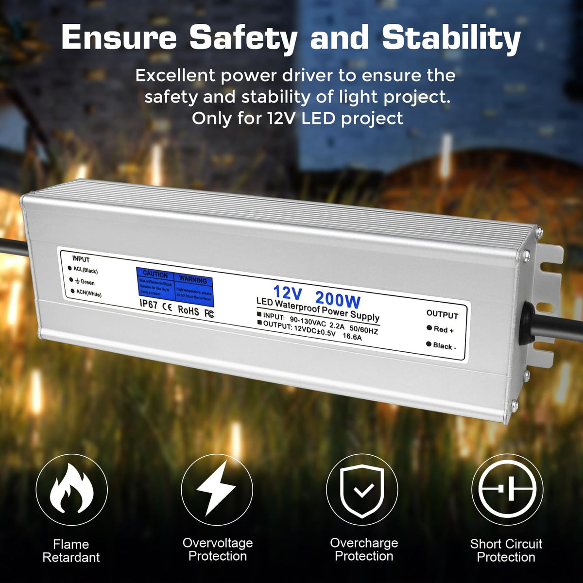 200W IP67 Waterproof 12V LED Driver W49482