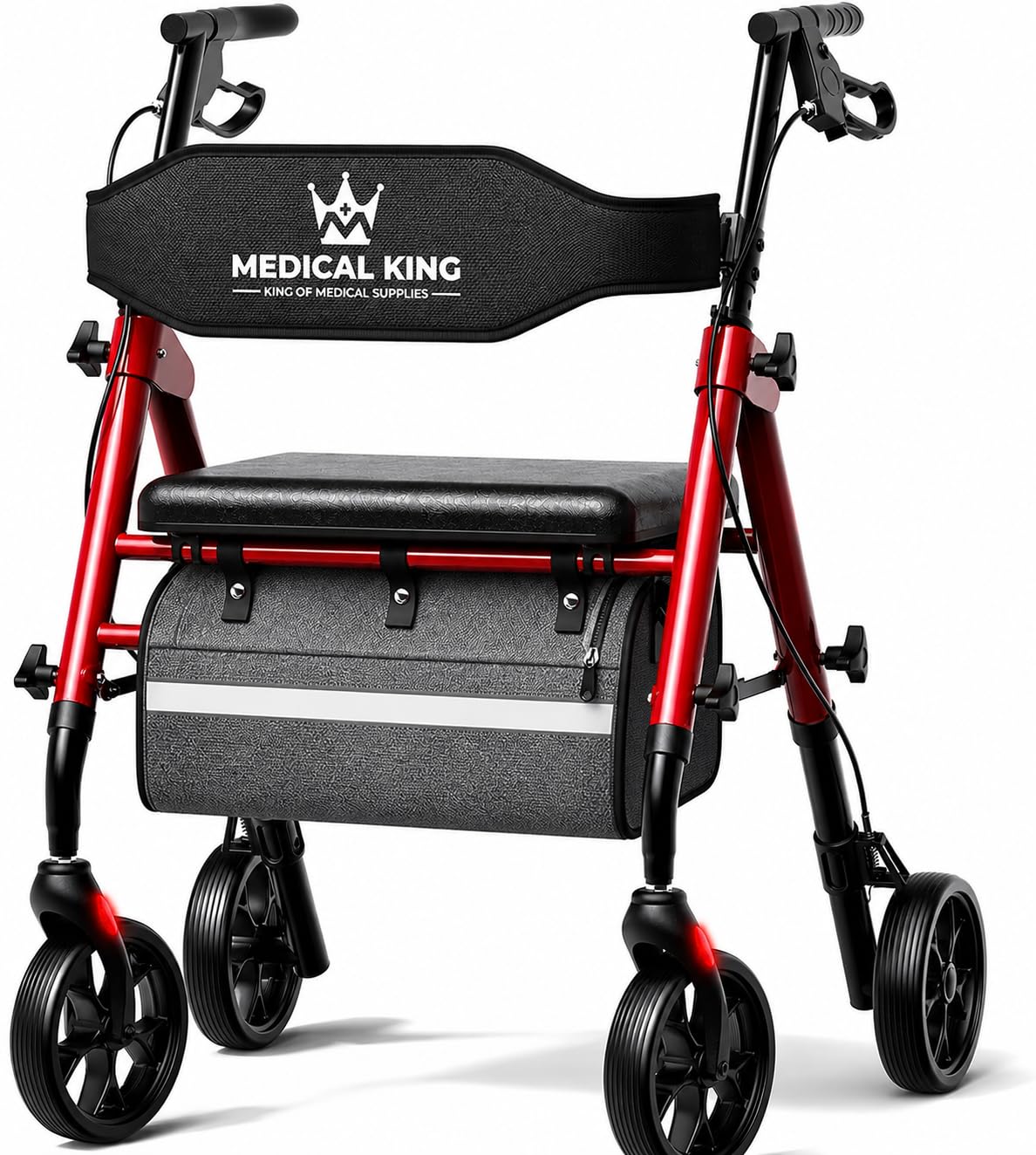 Foldable Rollator Walker with Seat, 8" Wheels, Red F556