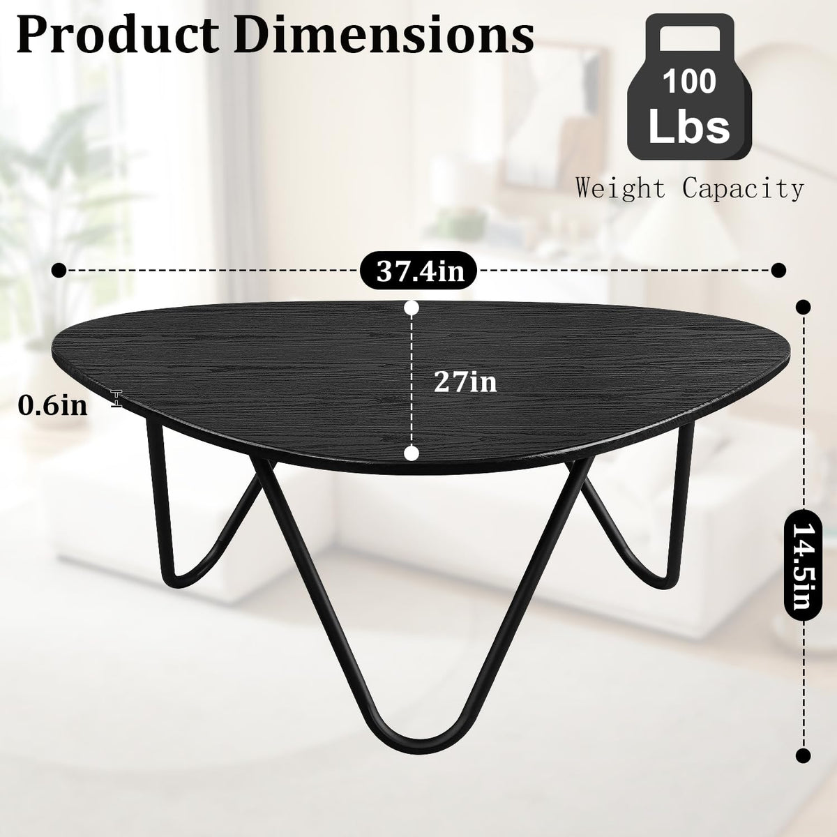 Black Wood Coffee Table with Metal Base K4847