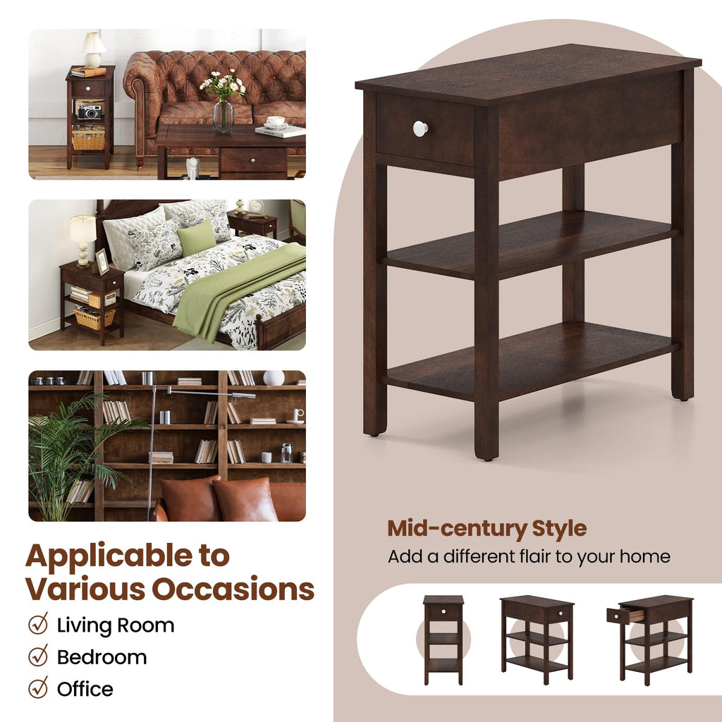 Narrow End Table Set of 2 Wood 3-Tier A3712