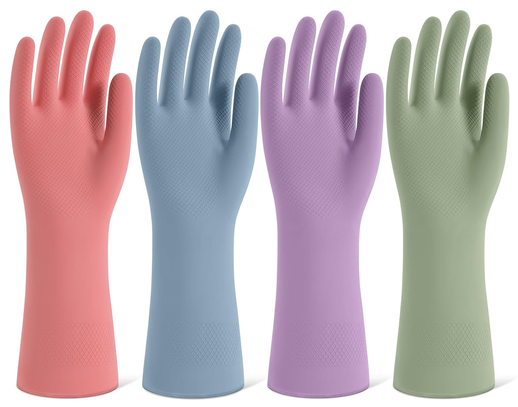 4 Pairs Reusable Rubber Cleaning Gloves with Flocked Lining and Non-Slip Grip M13059