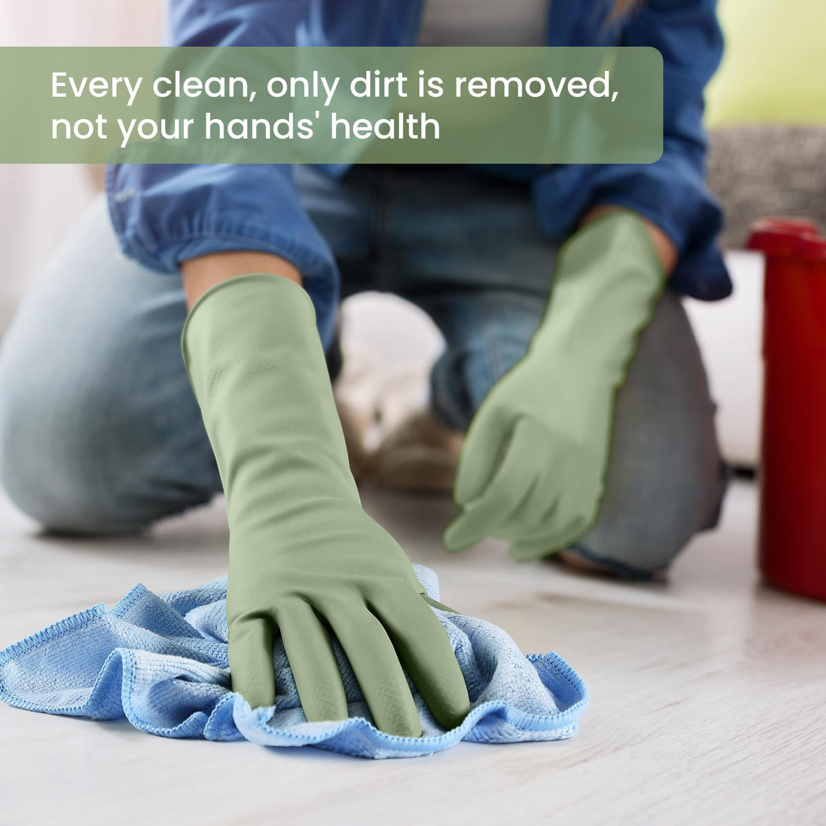 4 Pairs Reusable Rubber Cleaning Gloves with Flocked Lining and Non-Slip Grip M13059