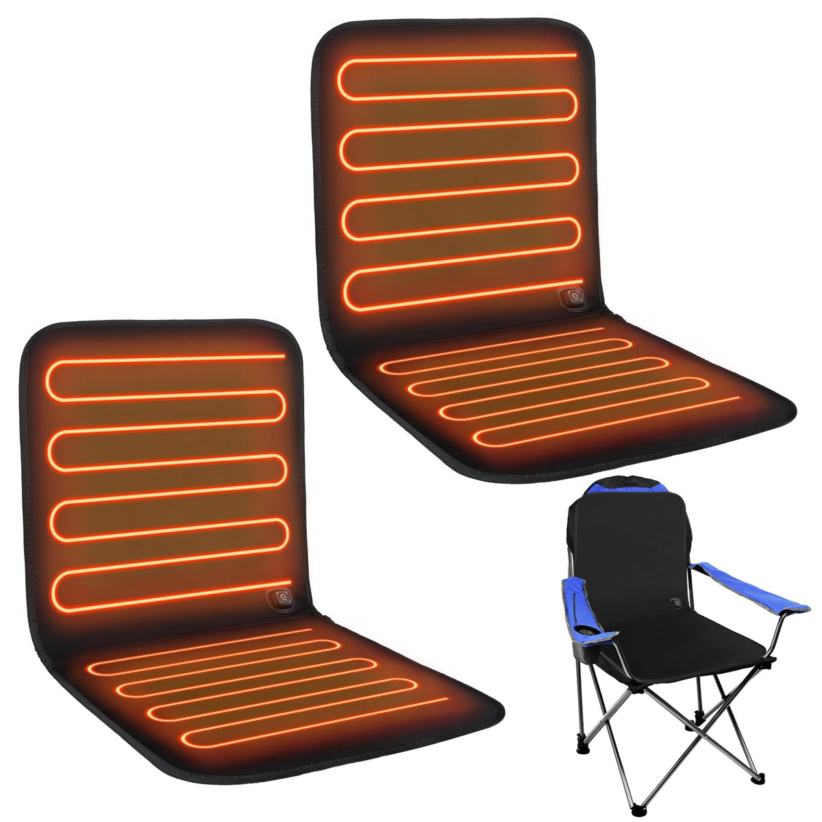 Black 2 Pcs USB Portable Heated Seat Cushion with Back Support Q621