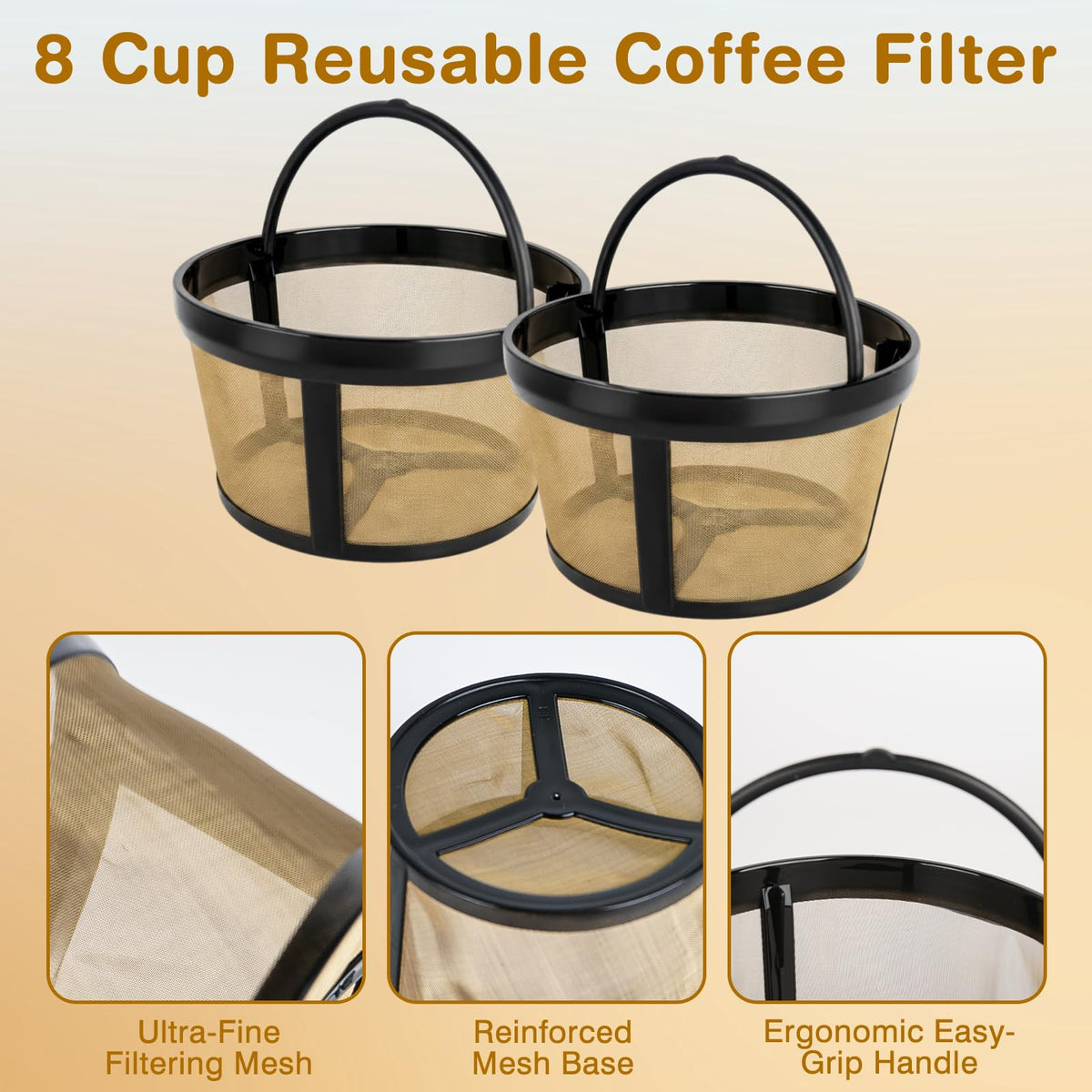3 Pack Reusable 8-12 Cup Coffee Filter Basket E85102