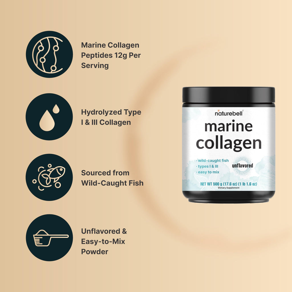 Marine Collagen Powder, 500g Hydrolyzed Type I & III Peptides, Unflavored A66123