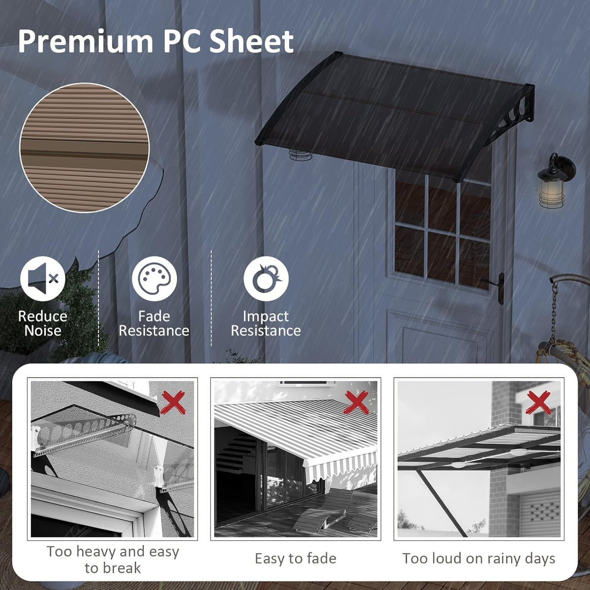46”x38” UPF 50+ Polycarbonate Window Door Awning R79678