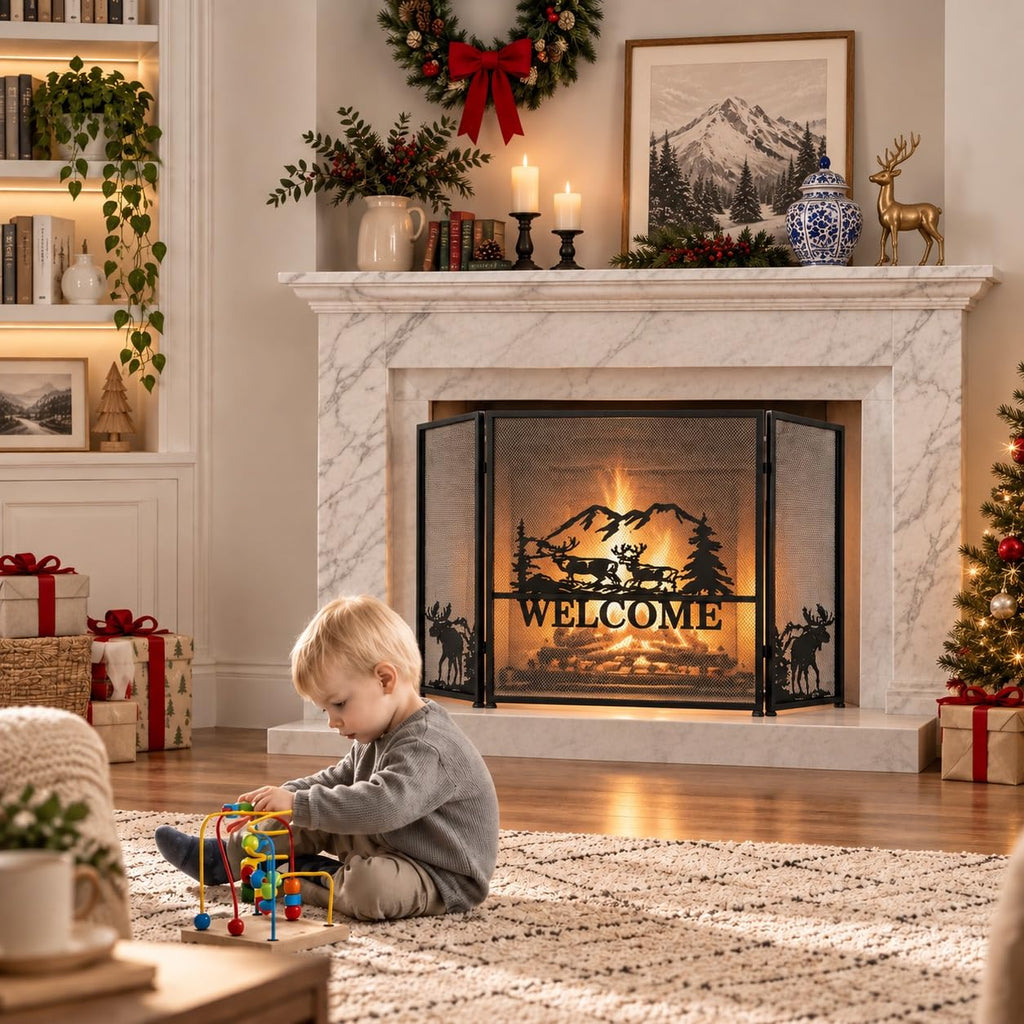 Foldable Fireplace Screen with Moose Pattern K79570