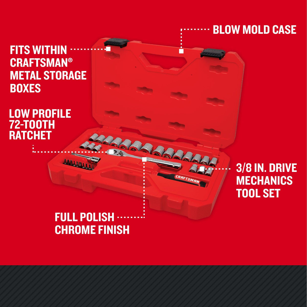 33 Piece 3/8 Inch Drive SAE/Metric Mechanics Tool Set Z19398