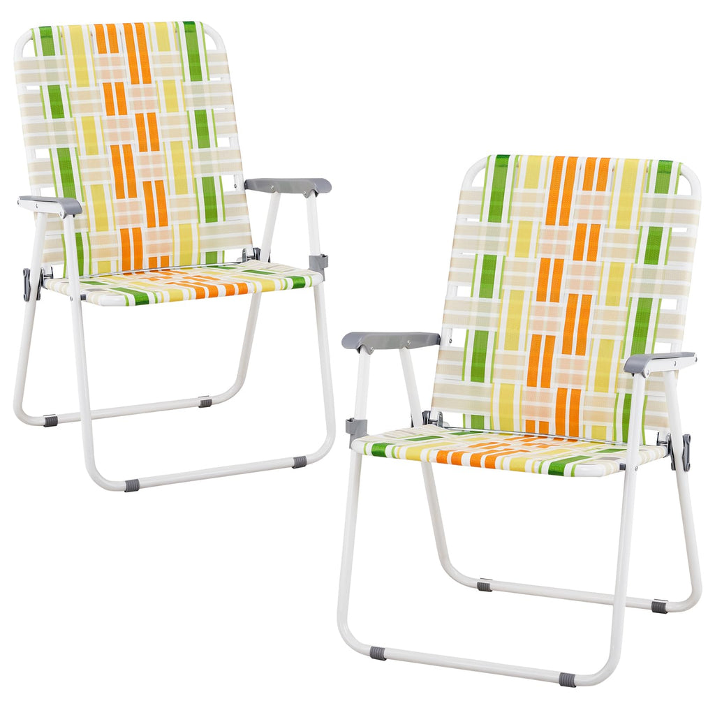 Set of 2 Yellow & Green Folding Patio Chairs Y770