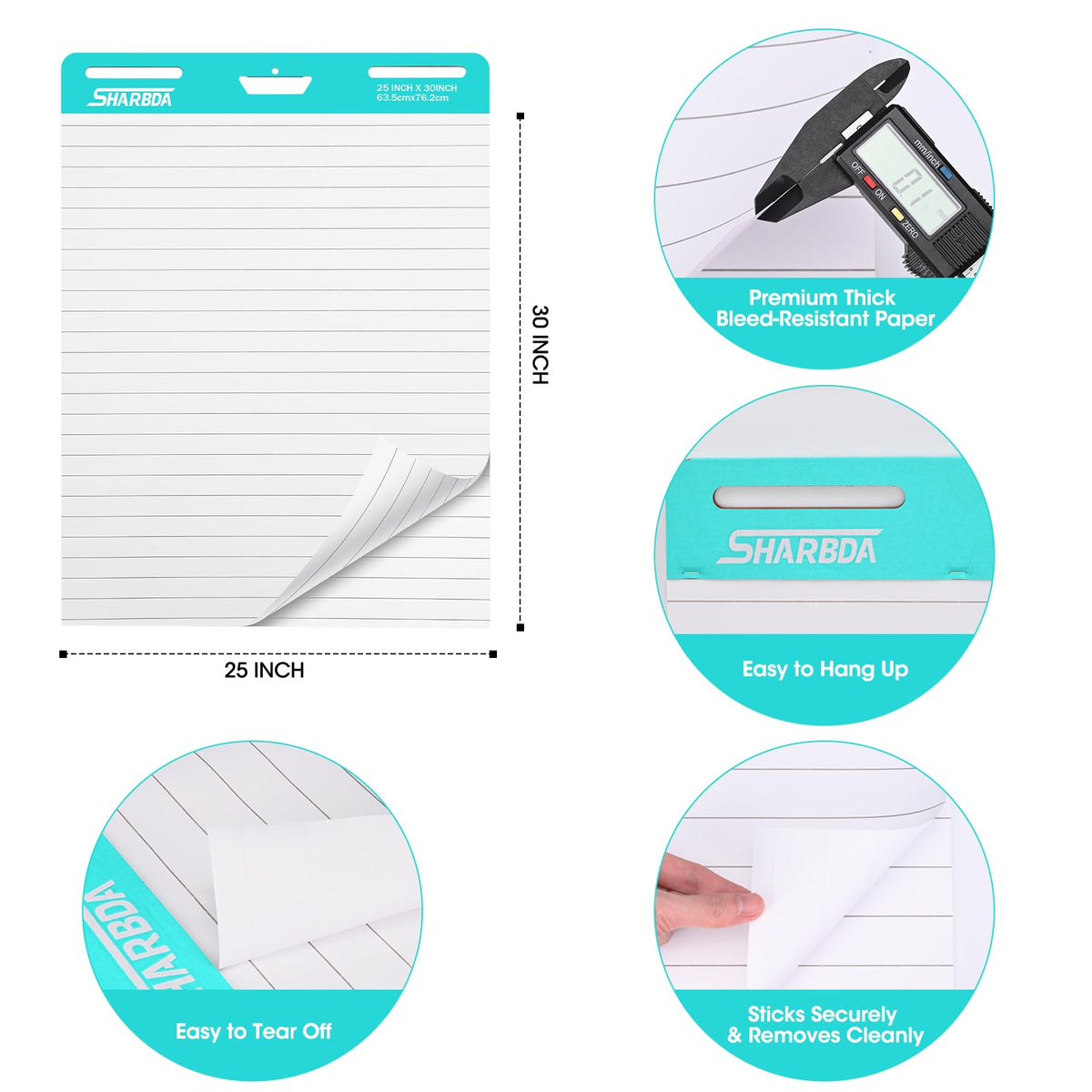 Lined Sticky Easel Pad, 25 in x 30 in, 30 Sheets/Pad, 2 Pads N26855